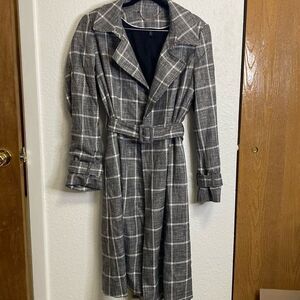 White House black market trench coat black white gray size large